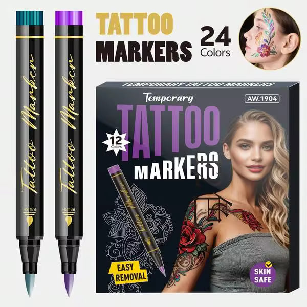 10/12 Color Soft Head Human Body Painting Pen, Washable Skin Marker Pen, Waterproof And Easy To Wipe Disposable Painting Pen, Holiday Party, Halloween COS Special