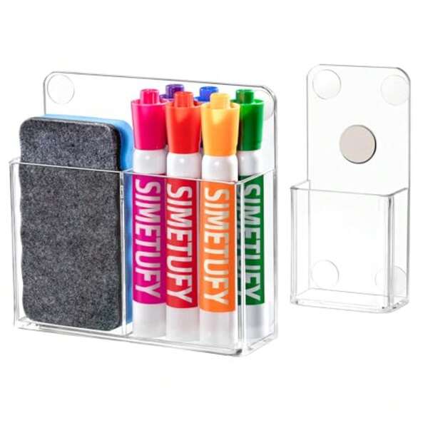 Magnetic Pen Holder, 2 Pack Magnetic Dry Erase Marker Holder, Non-Slip Acrylic Pen Holder For Fridge, Pencil Organizer For Refrigerator, Whiteboard, Locker Accessories