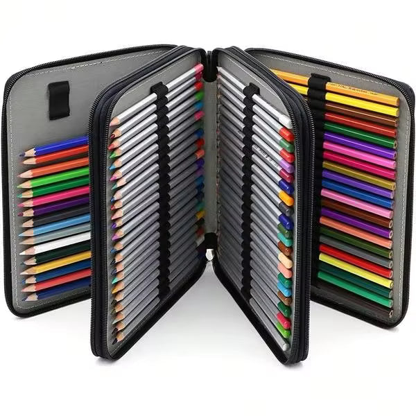 TYD Deluxe PU Leather Pencil Case For Colored Pencils - 120 Slot Pencil Holder With Handle Strap Handy Colored Pencil Box Large (Purple)