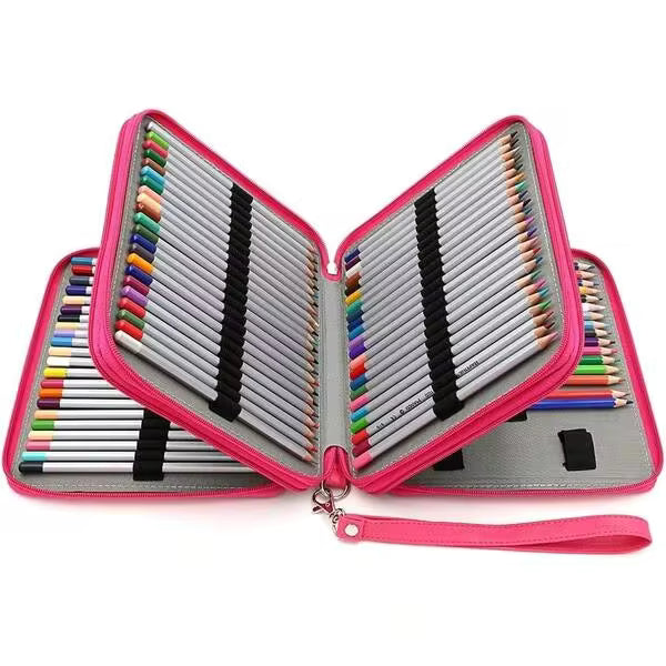 TYD Deluxe PU Leather Pencil Case For Colored Pencils - 120 Slot Pencil Holder With Handle Strap Handy Colored Pencil Box Large (Purple)