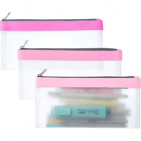 TYD Clear Pencil Pouch, 8.50"X4.25", 3 Pack, Durable TPU Material| Medium Water-Resistant Pencil Bags With Smooth Zipper, Multipurpose Clear Pouch For Stationery, School, Office