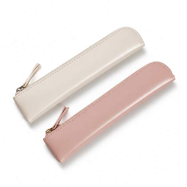 2PC (White, Pink) Modern Style PU Printed Pencil Case With Zipper, Pencil Pouch For Boys & Girls Back To School Stationery