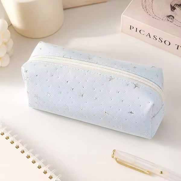 1pcs Large Capacity Student Pencil Case, Star Decor Ditsy Floral Stationery Pouch, Portable Desk Organizer For School Bag